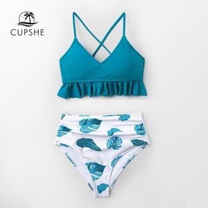 Cupshe Blue & Leaf Print Bikini